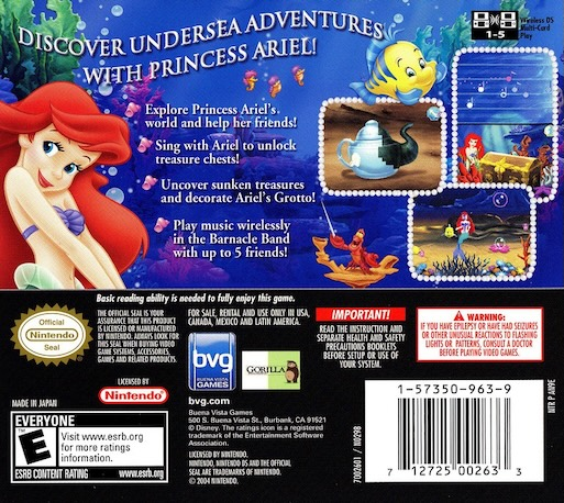 Little Mermaid, The - Ariel's Undersea Adventure — box-2D-back (US)