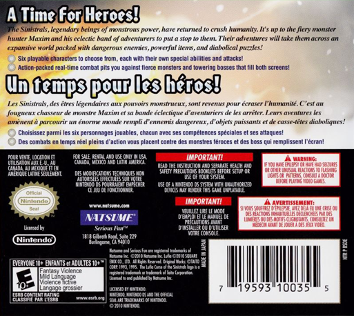 Lufia - Curse Of The Sinistrals — box-2D-back (US)