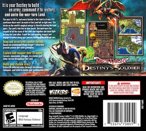 Mage Knight - Destiny's Soldier — box-2D-back (US)