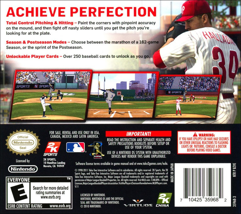 Major League Baseball 2k11 — box-2D-back (US)