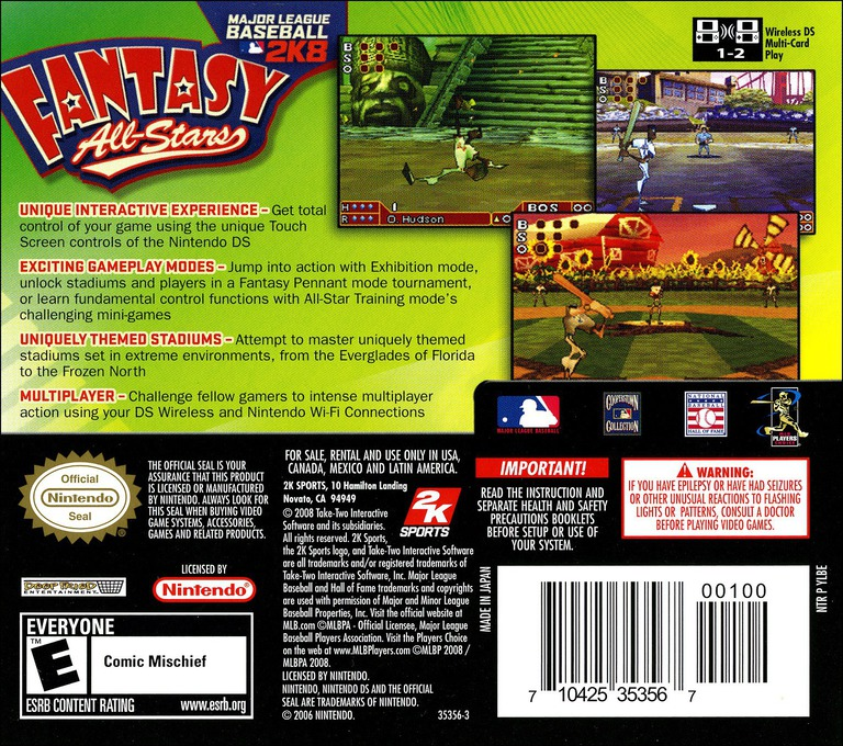 Major League Baseball 2k8 Fantasy All-stars — box-2D-back (US)