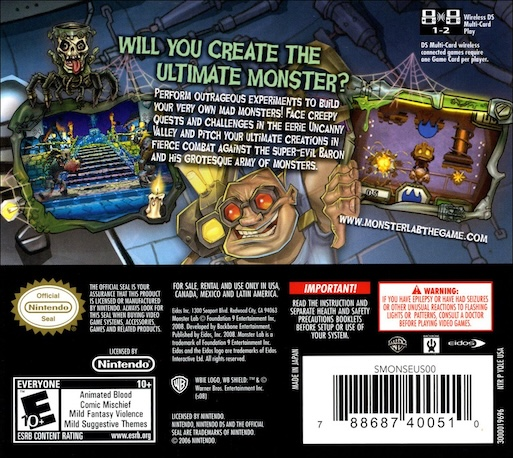 Monster Lab — box-2D-back (US)