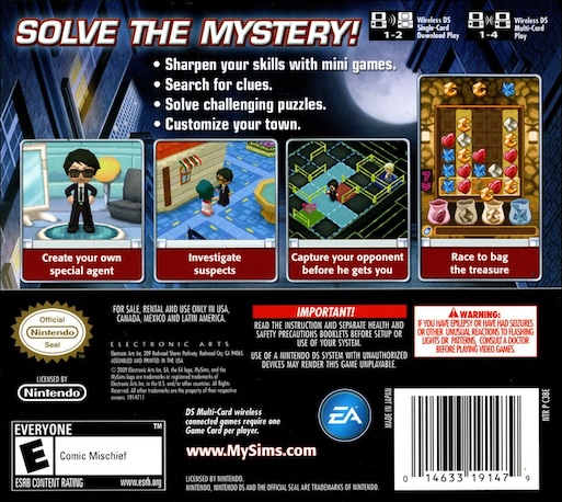 Mysims Agents — box-2D-back (US)