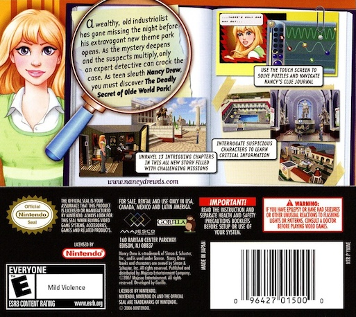 Nancy Drew - The Deadly Secret Of Olde World Park — box-2D-back (US)
