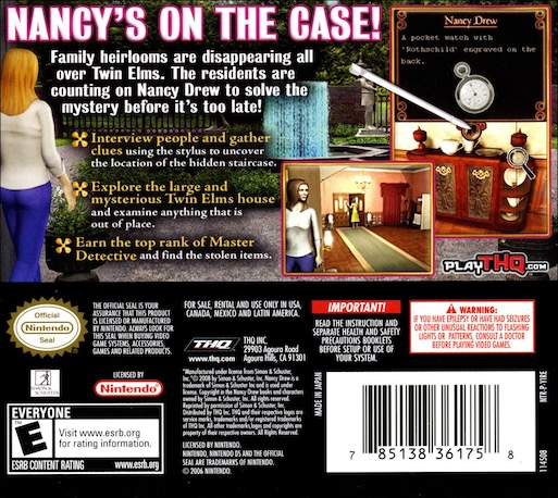 Nancy Drew - The Hidden Staircase — box-2D-back (US)