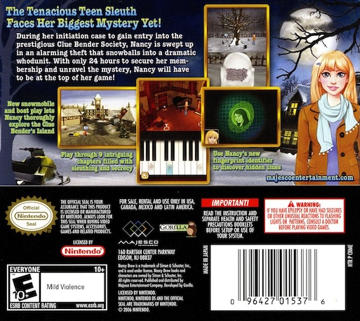 Nancy Drew - The Mystery Of The Clue Bender Society — box-2D-back (US)