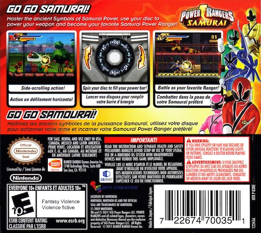 Power Rangers Samurai — box-2D-back (US)