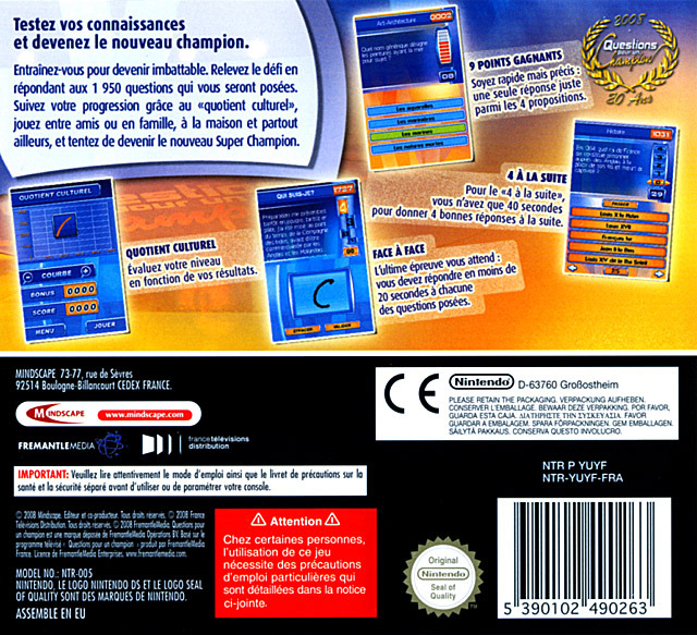 Questions Pour Un Champion - Le Jeu Officiel - Edition Speciale 20 Ans — box-2D-back (FR)