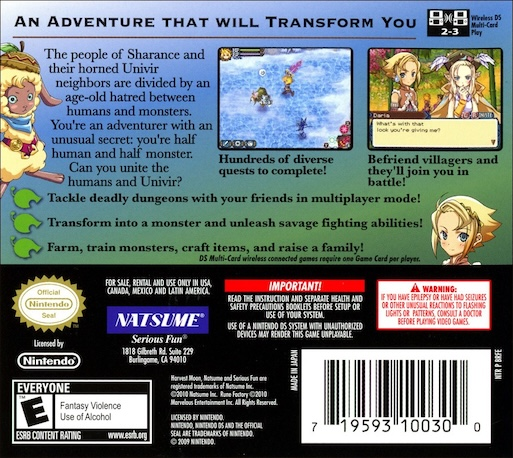 Rune Factory 3 - A Fantasy Harvest Moon — box-2D-back (US)