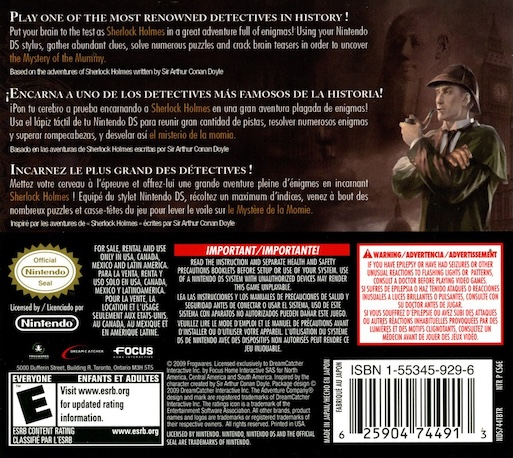 Sherlock Holmes Ds - Le Mystère De La Momie — box-2D-back (US)