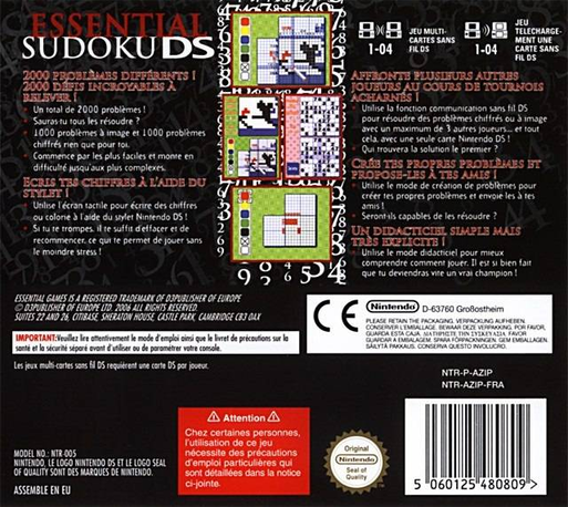 Essential Sudoku DS — box-2D-back (EU)