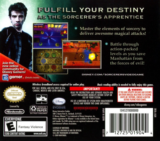 Sorcerer's Apprentice, The — box-2D-back (US)