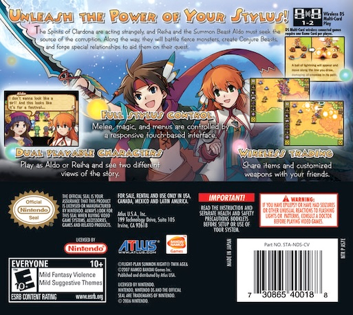 Summon Night - Twin Age — box-2D-back (US)