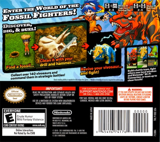 Fossil Fighters - Champions — box-2D-back (US)