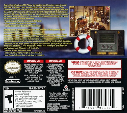 Titanic Mystery — box-2D-back (US)