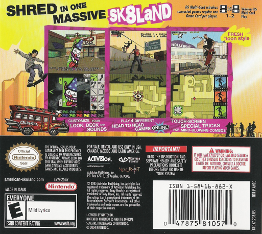 Tony Hawk's American Sk8land — box-2D-back (US)