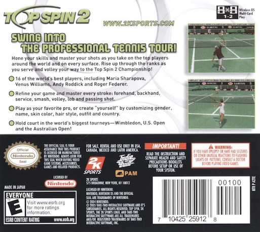 Top Spin 2 — box-2D-back (US)
