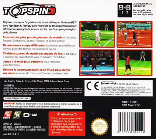 Top Spin 3 — box-2D-back (FR)