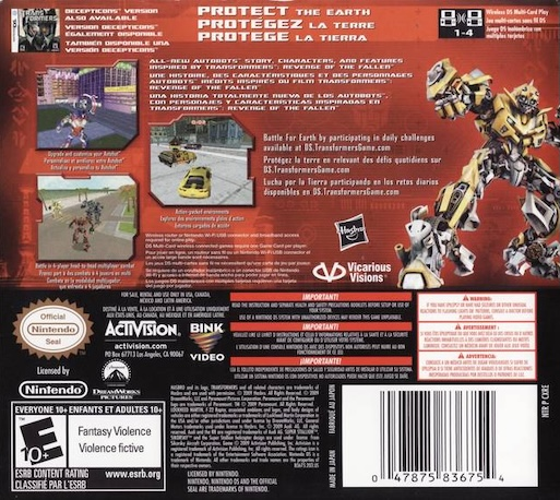 Transformers - La Revanche - Autobots — box-2D-back (US)