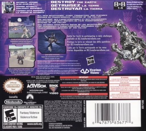Transformers - La Revanche - Decepticons — box-2D-back (US)