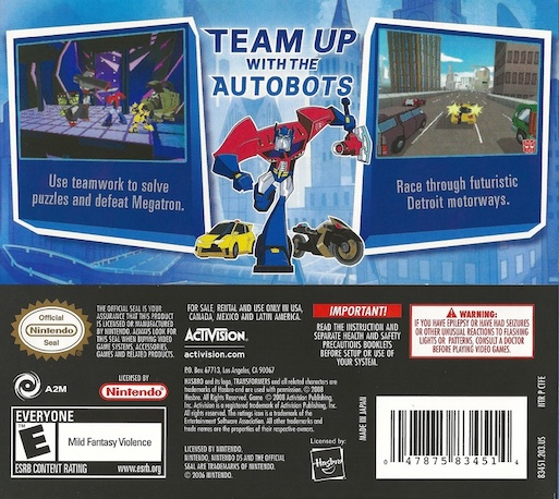 Transformers Animated - Le Jeu — box-2D-back (US)