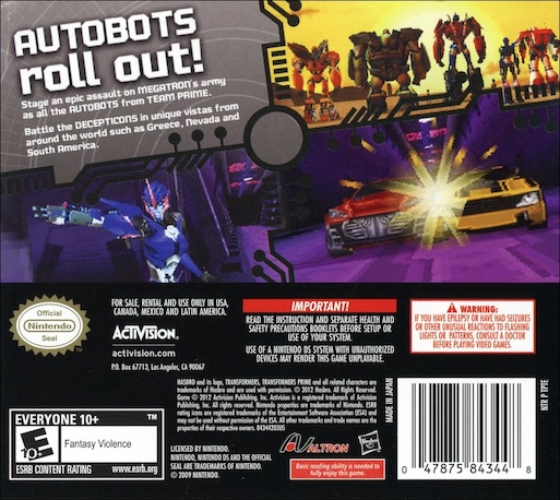 Transformers Prime - The Game — box-2D-back (US)