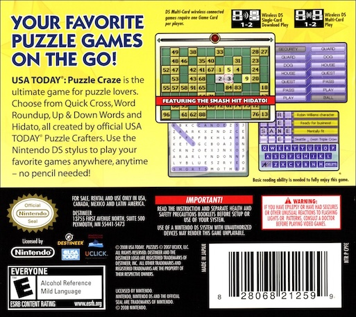 Usa Today Puzzle Craze — box-2D-back (US)