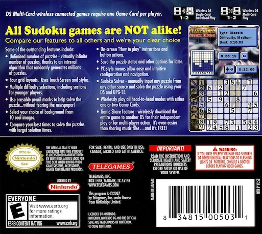 Ultimate Puzzle Games - Sudoku Edition — box-2D-back (US)