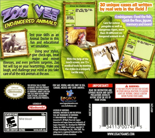 Zoo Vet - Endangered Animals — box-2D-back (US)