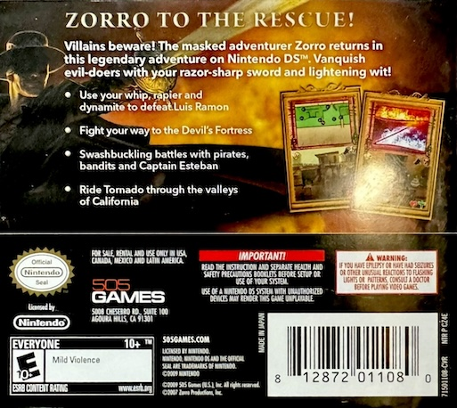 Zorro - Quest For Justice — box-2D-back (US)