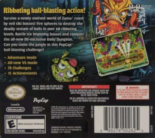 Zuma's Revenge! — box-2D-back (US)