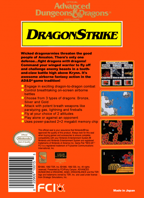 Advanced Dungeons And Dragons - Dragon Strike — box-2D-back (US)
