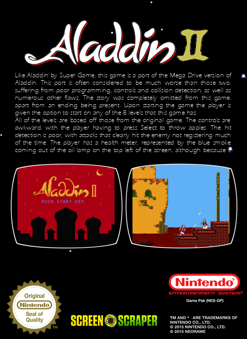 Aladdin 2 — box-2D-back (SS)