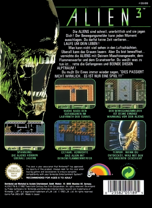 Alien 3 — box-2D-back (DE)