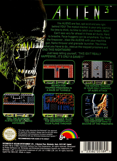 Alien 3 — box-2D-back (EU)