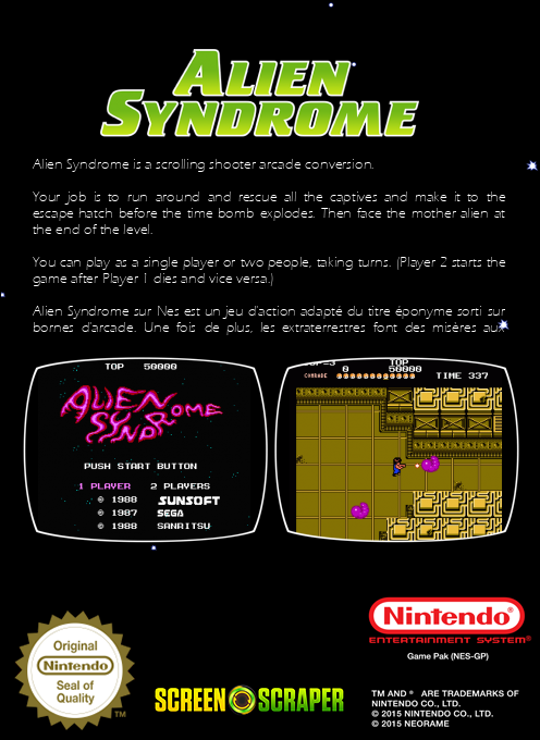 Alien Syndrome — box-2D-back (SS)