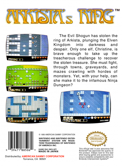 Arkista's Ring — box-2D-back (US)