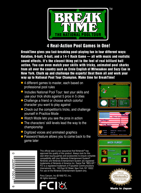 Break Time - The National Pool Tour — box-2D-back (US)