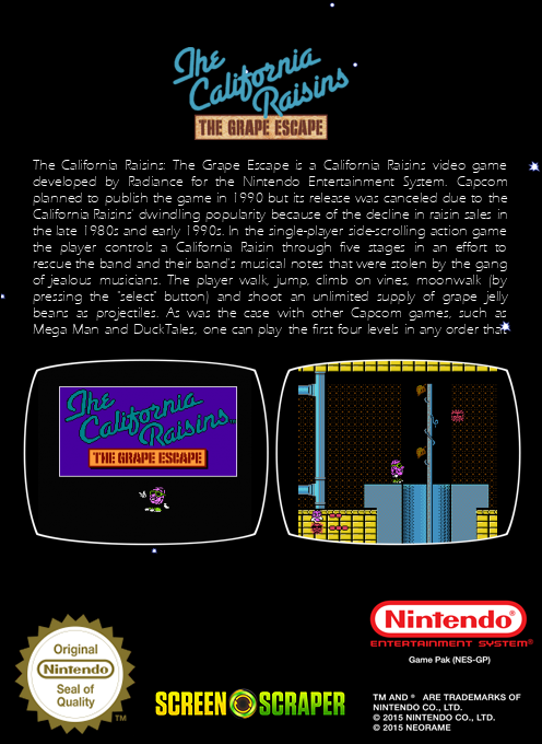 California Raisins - The Grape Escape — box-2D-back (SS)