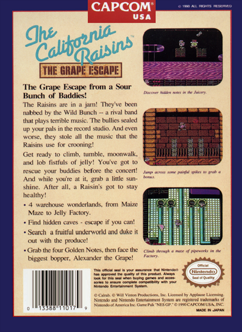 California Raisins - The Grape Escape — box-2D-back (US)