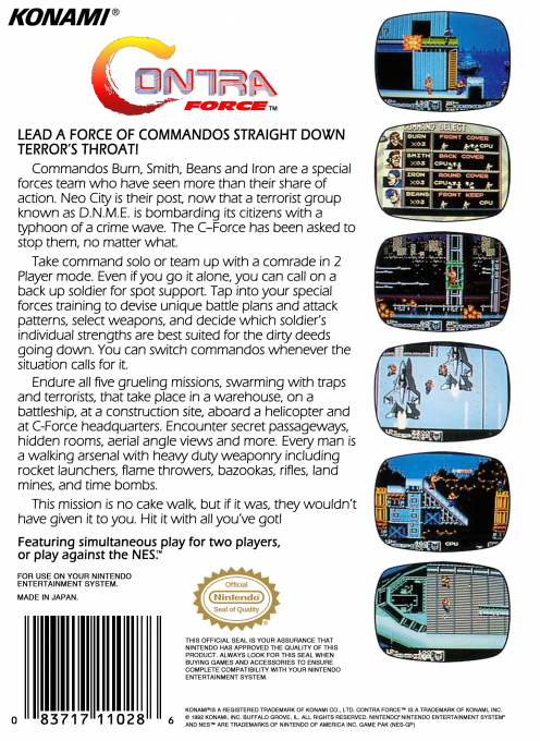 Contra Force — box-2D-back (US)