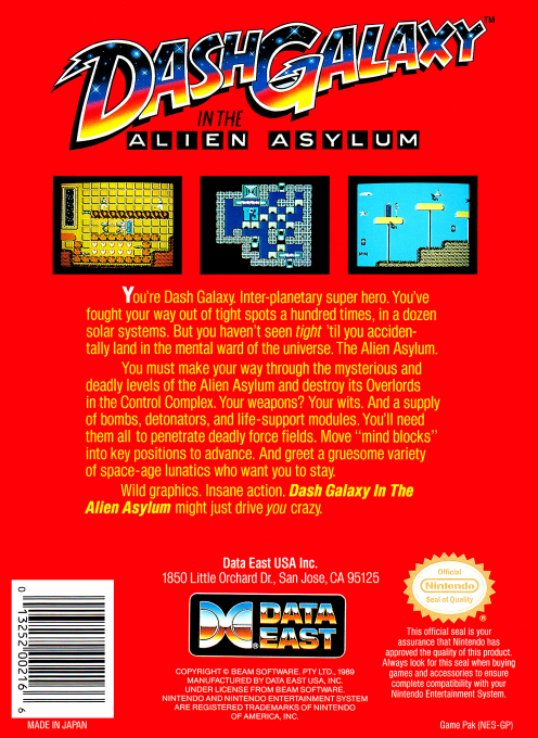 Dash Galaxy In The Alien Asylum — box-2D-back (US)