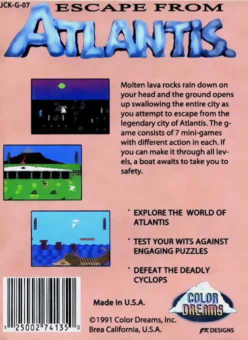 Escape from Atlantis — box-2D-back (US)