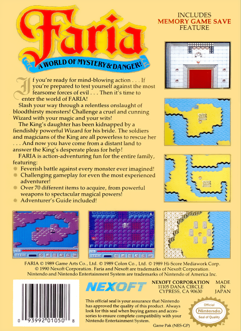 Faria - A World Of Mystery And Danger! — box-2D-back (US)