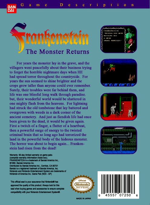 Frankenstein - The Monster Returns — box-2D-back (US)