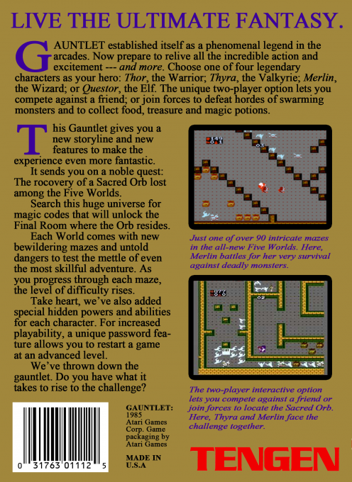 Gauntlet — box-2D-back (US)