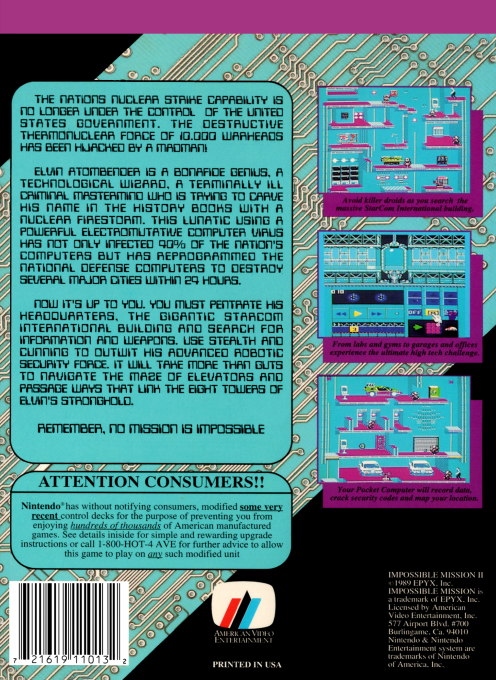 Impossible Mission 2 — box-2D-back (US)
