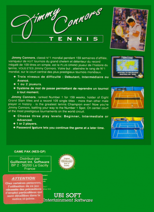 Jimmy Connor's Tennis — box-2D-back (FR)