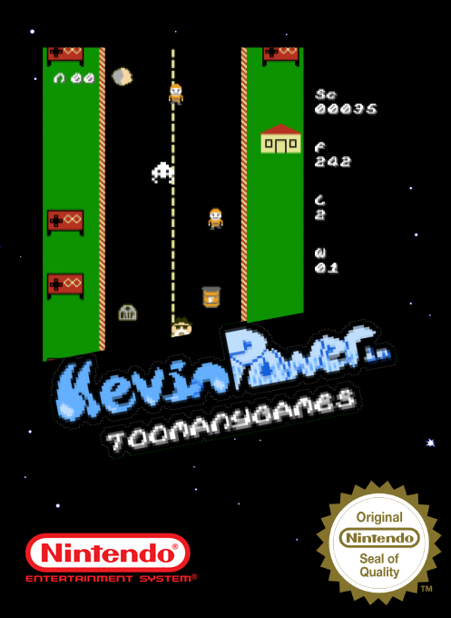 Kevin Power in Too Many Games box art