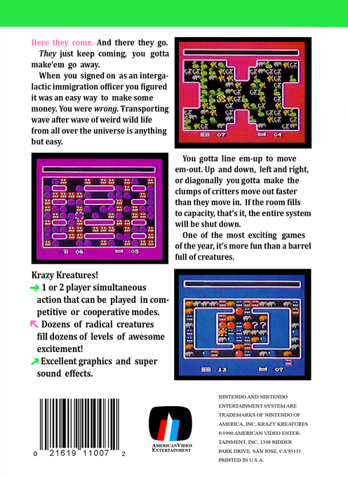 Krazy Kreatures — box-2D-back (US)